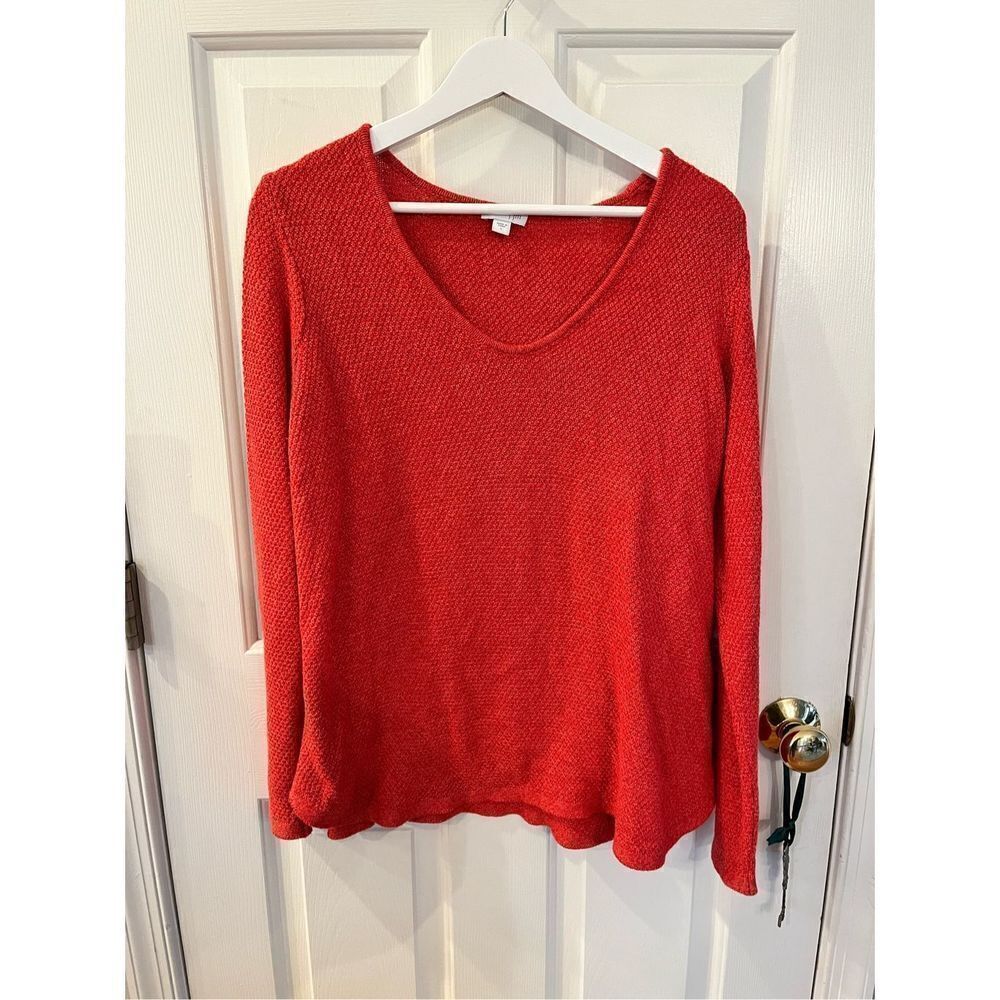 J. Jill Salmon Waffle Weave Scoop Neck Sweater sz L EUC